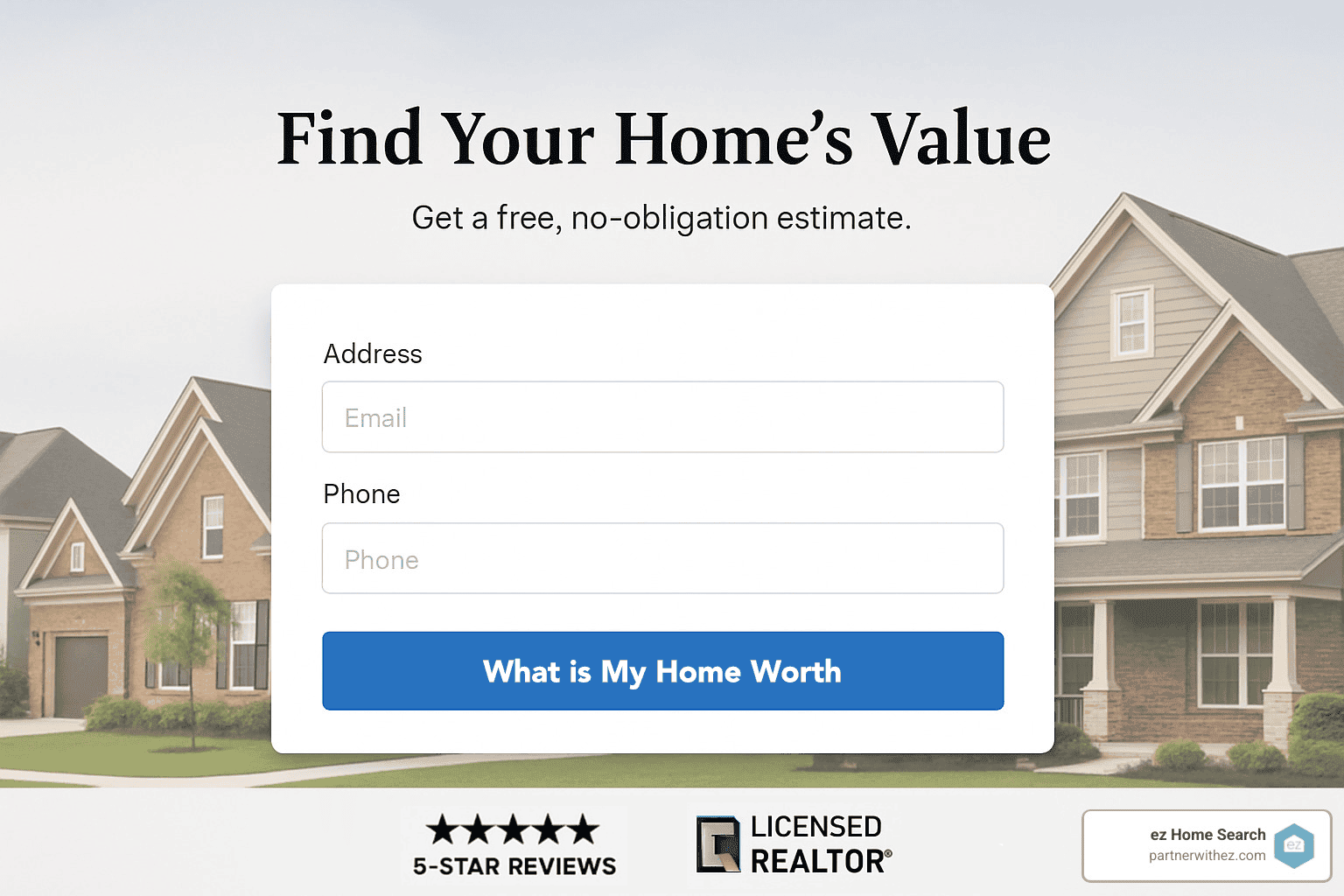 High-converting real estate landing page with clear headline, home valuation form, and trust signals - how to run Google Ads for real estate