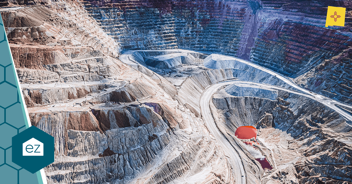 Aerial view of a terraced open-pit mine in New Mexico
