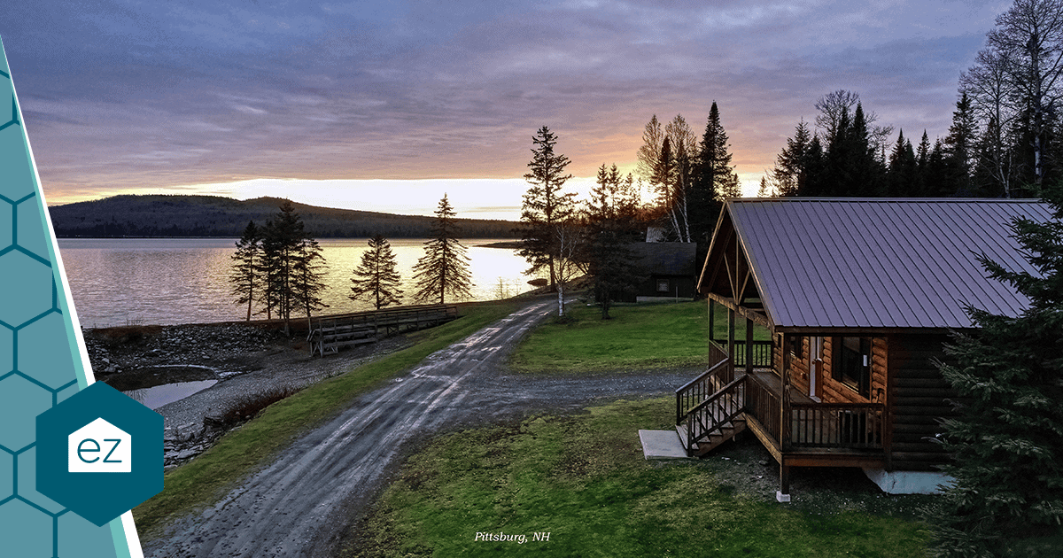 Lakeside cabin at sunset in Pittsburg, New Hampshire