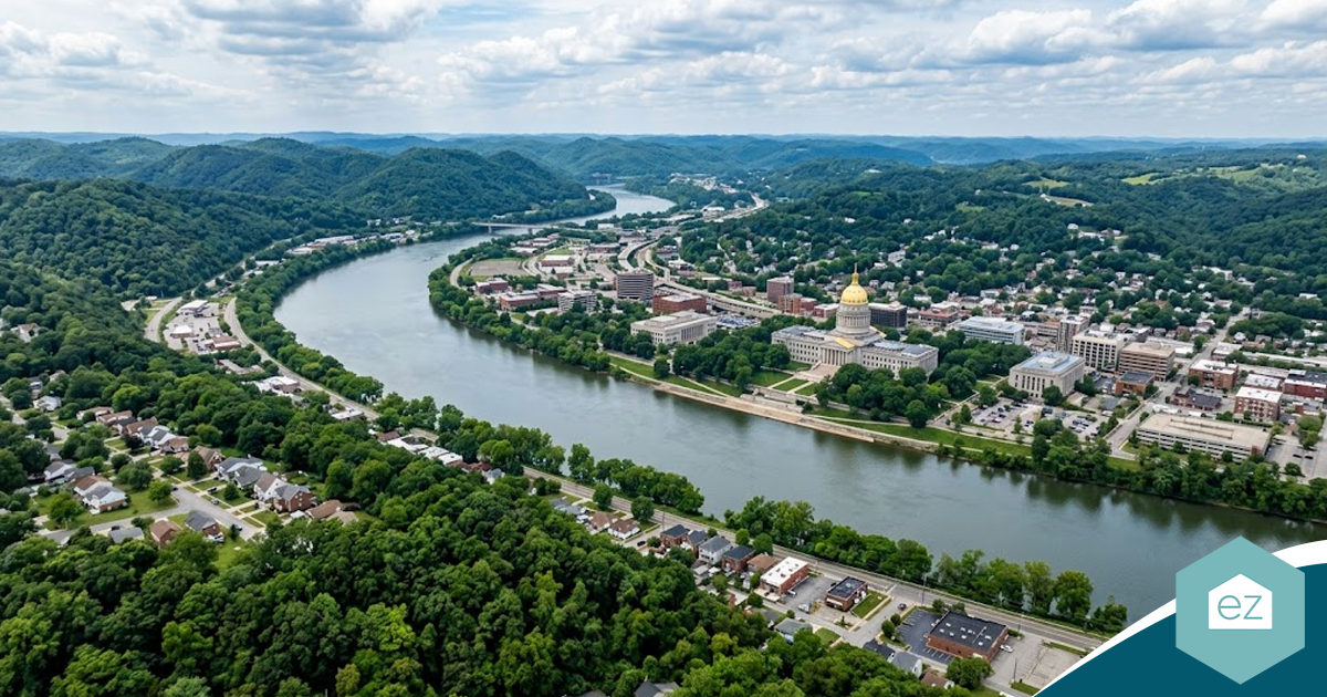 Aerial view of the West Virginia State Capitol building along the Kanawha River in Charleston, an area often targeted for West Virginia real estate leads.